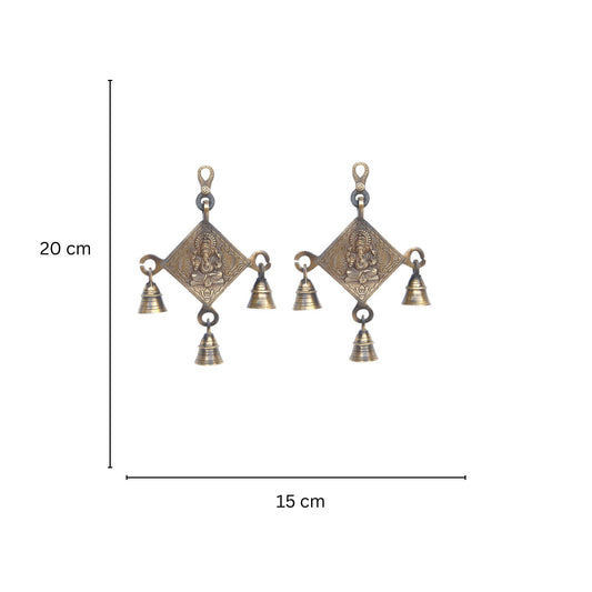 Glossy Brass Laxmi Ganesh Figure Wind Chimesï¿½ 8 inch long