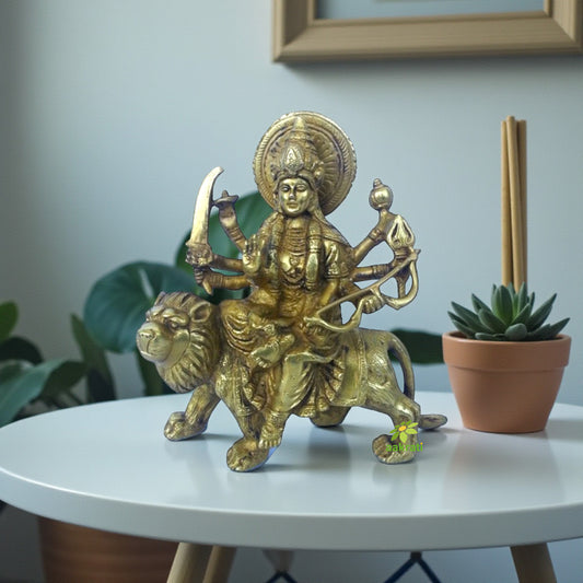 Brass Durga Ji Statue – Handcrafted Hindu Goddess Idol for Home Temple - Handmade Brass Durga Ji Idol