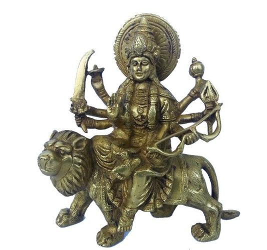 Brass Durga Ji Statue – Handcrafted Hindu Goddess Idol for Home Temple - Handmade Brass Durga Ji Idol