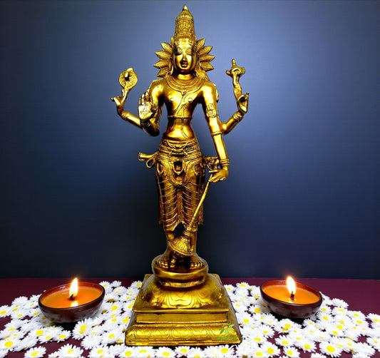 Divine Handmade Brass Vishnu Idol | Perfect for Devotional and Decorative Purposes | Brass Vishnu Idol ( Yellow, 30 inch)