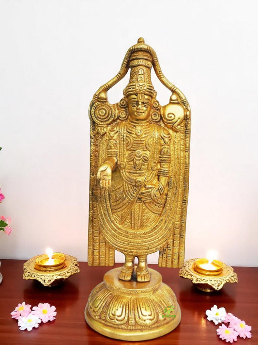 Brass Lord Balaji Idol | Handcrafted Lord Balaji Murti for Spiritual Home Decor | ( Yellow,12.8 inch)