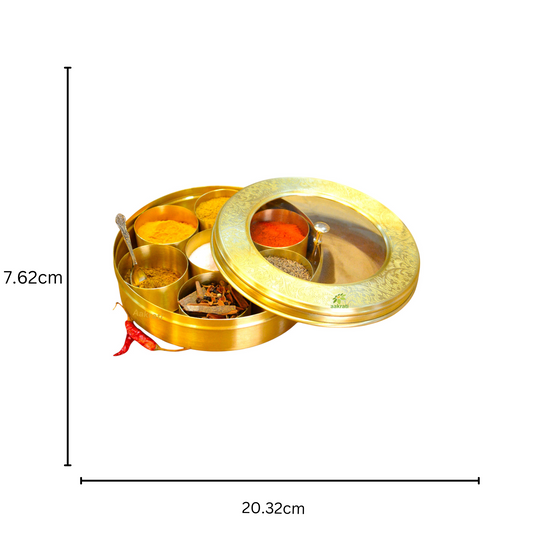 Elegant Brass Masala Box | Traditional & Functional Spice Storage for Home | Decorative Brass Masala Daani ( Yellow, 8 inch)