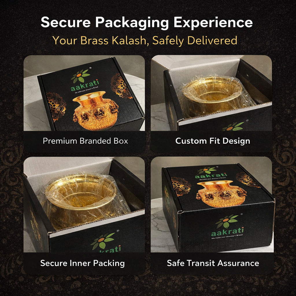 Brass Ashtalakshmi Kalash | 8 Lakshmi Devi Engraved Puja Kalash | Puja Kalash (Yellow, 7 Inch) Aakrati