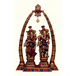 Lord Radha Krishna Temple Brass Handmade Religious Decorative Statue Sculpture | Radha Krishna Statue | Brass Decor
