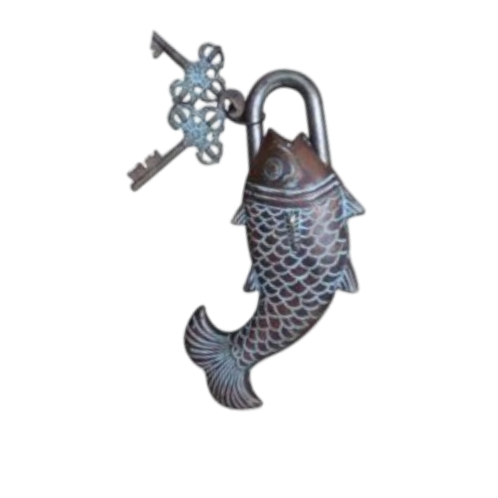 Handcrafted Brass Antique Padlock | Vintage Security for Your Home | Brass Fish Shape Padlock ( Yellow, 3.5 inch) Aakrati