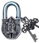 Brass Radha krishna Engraved Padlock | Divine Protection for Your Home | Brass Padlock For Home Safety ( Yellow, 3.5 inch) Aakrati