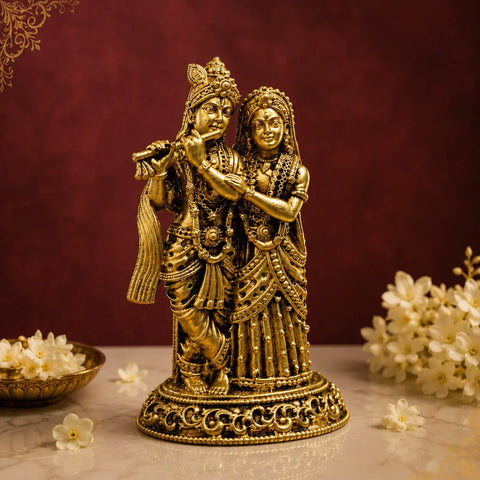 Beautiful Lightweight Radha Krishna Statue| Spiritual Lightweight Radha Krishna Idol for Mandir |Premium Brass Radha Krishna Idol | (Yellow, 3 Inches)