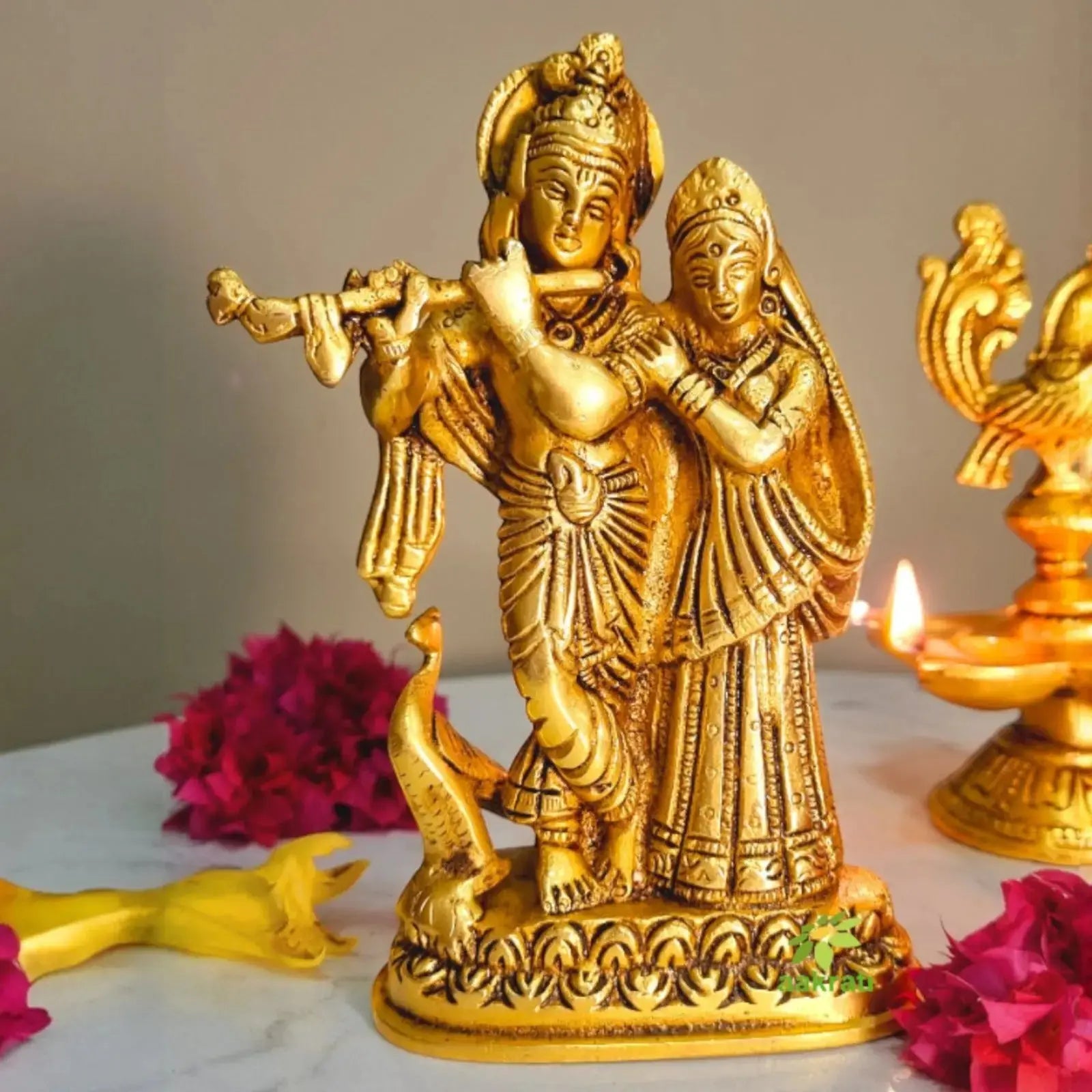 Radha Krishna Hand Carved Brass Metal Murti/ Statue Aakrati