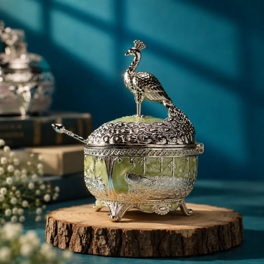 Luxury Peacock Candy Dry Fruit Bowl with Lid | Elegant Gift Bowl for Diwali, Wedding Return Gifts, Housewarming & Table Decor | Festive & Corporate Gift By Aakrati
