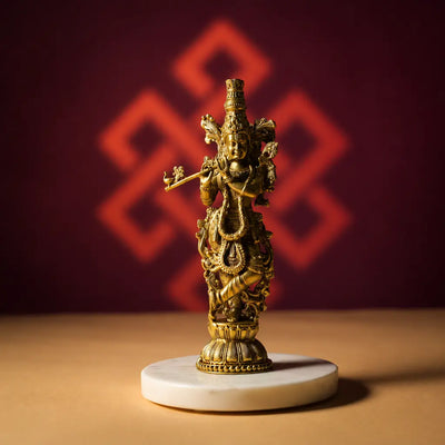 Aakrati Brass Murli Krishna Statue - Brass Krishna Idol Murti Statue Sculpture