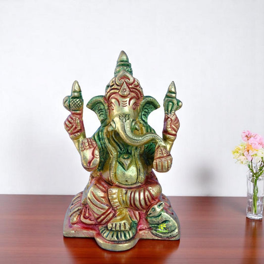Brass Lord Ganesha Small Statue | A Symbol of Prosperity and Peace | Brass Ganesha Showpiece ( Multi Color, 3.1 inch)