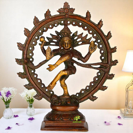 Divine Nataraj Brass Sculpture | Elegant Lord Shiva Dance for Home Decoration | Sacred Nataraj Showpiece ( Multi Color, 6 inch)