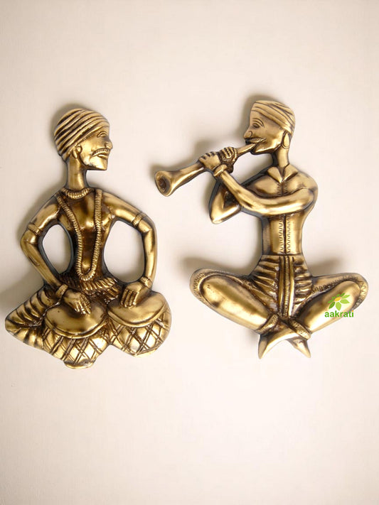Handcrafted Brass Musician Wall Sculpture | Unique Human Idol Set for Home Decoration | Brass Wall Hanging Human Statue ( Brown, 8.5 inch)