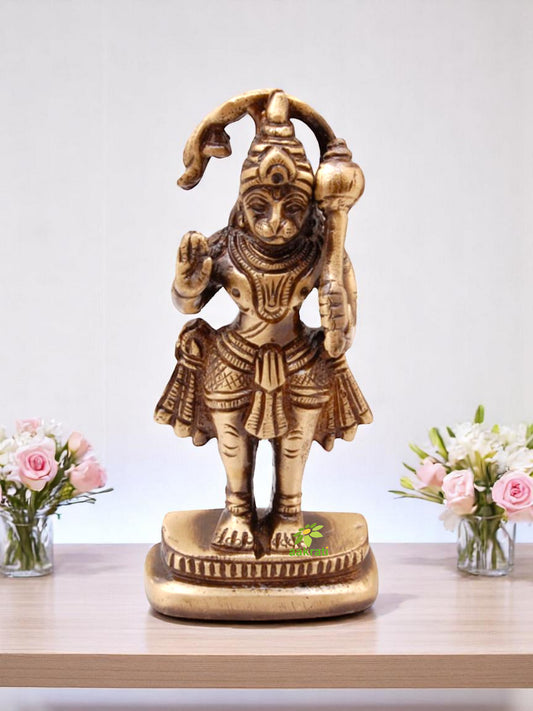 Brass Mini Hanuman Statue | Perfect for Home Temples and Spiritual Ambiance | Elegant Brass Hanuman Figurine ( Brown, 4 inch)