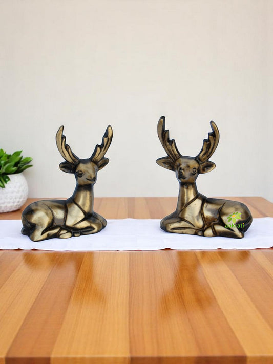 Antique Style Brass Deer Pair Set | Elegant Addition to Home Decor for a Luxurious Feel | Handcrafted Brass Deer Figurine Showpiece ( Brown, 2.4 inch)