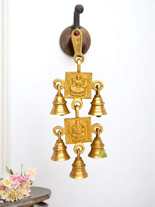 Brass Laxmi Ganesha Wind Chime | Prosperity and Blessings for Your Home | Traditional Brass Laxmi-Ganesha Wind Chime ( Yellow, 9.2 inch)