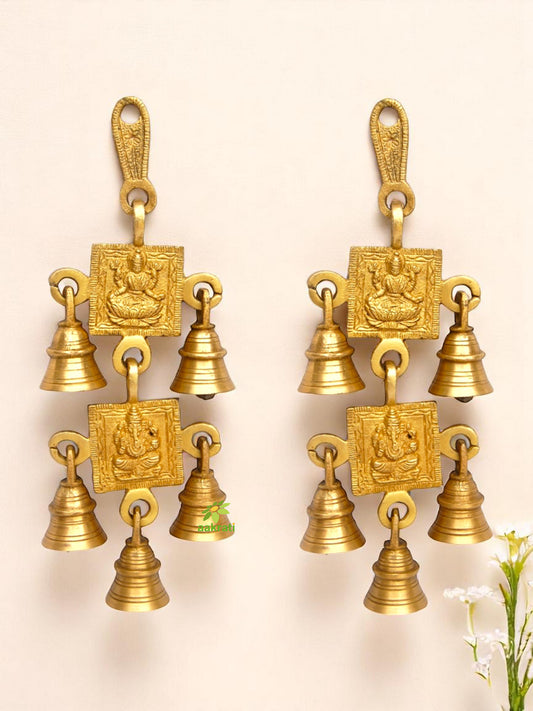 Divine Laxmi-Ganesha Engraved Brass Wind Chime | Perfect for Spiritual Spaces | Religious Brass Laxmi Ganesha Wind Chime ( Yellow, 9 inch)