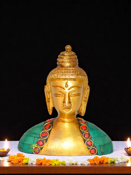 Brass Made Lord Buddha Bust stone work