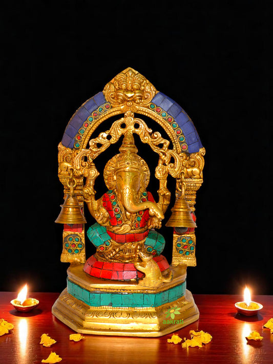 Decorative turquoise stone work Ganesh with bells