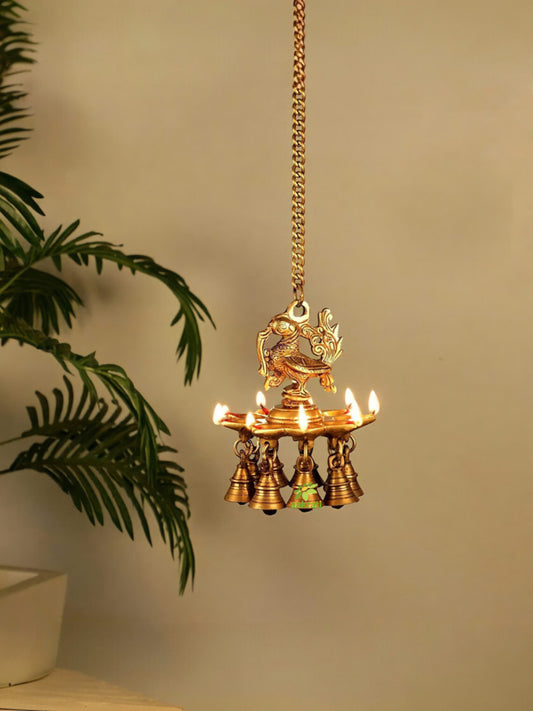 Brass Wall Hanging Diya in Bird Design | Traditional Diwali and Pooja Room Decoration | Brass Wall Diya ( Yellow, 22 inch)