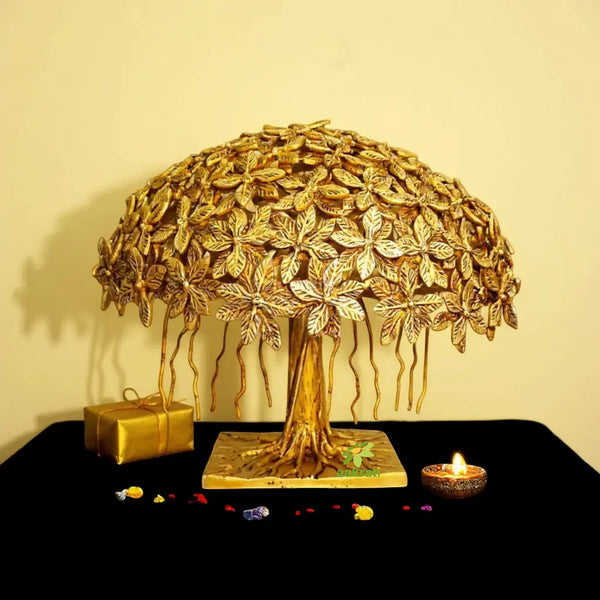 "Pure Brass Tree Table Decor | "Luxury Brass Tree Table Sculpture | "Premium Brass Tree Figurine | (Yellow 12 inch) Aakrati
