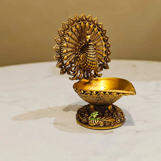Brass Peacock Diya Oil Lamp for Pooja & Home Decor |Festival Gift Item|Premium Brass Peacock Diya for Puja  (Yellow, 3 Inches) Aakrati