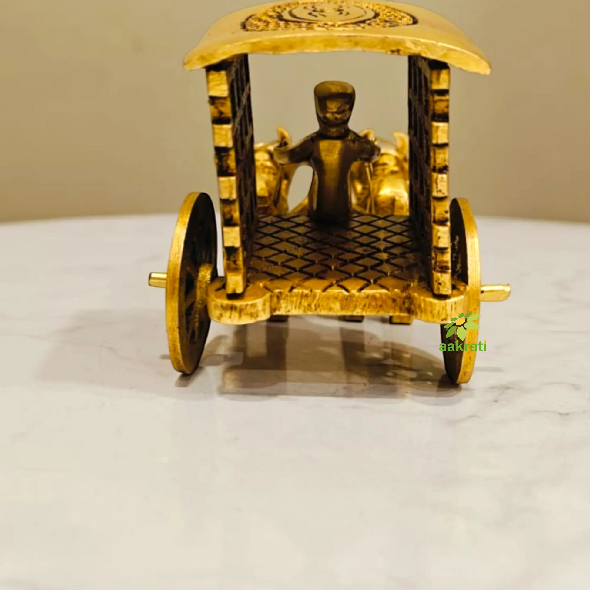 Brass Bullock Cart Showpiece | A Beautiful Handcrafted Addition to Your Home Decor | Handcrafted Brass Bullock Cart Figurine ( Yellow, 4.8 inch) Aakrati