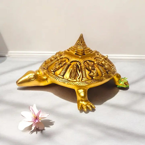 "Brass Dashavatara Tortoise Figurine | "Handcrafted Brass Dashavatara Tortoise | (Yellow 6.8 inch) Aakrati