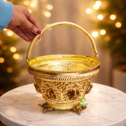 Pure Brass Asht Lakshmi Flower Basket for Pooja,| Temple Decoration & Festive Use| Ashta Lakshmi Decorative Flower Basket for Pooja Room|Premium Brass Asht Lakshmi Flower Basket for Temple,| (Yellow ,10 Inches) Aakrati