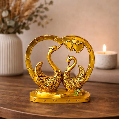 Handcrafted Brass Swan Pair Decorative Frame | Premium Gift for Home Decor Lovers | Elegant Decorative Home & Office Décor (Yellow, 5.5 inches)