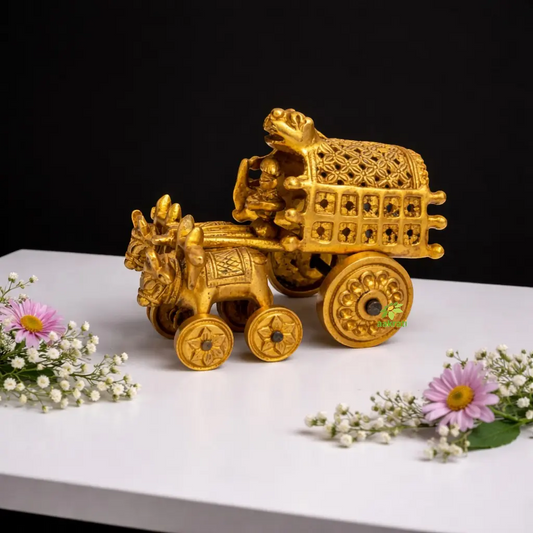 Traditional Brass Bullock Cart Showpiece | Perfect for Traditional Home Spaces | Brass Bullock Cart Figurine ( Brown, 5 inch) Aakrati