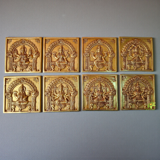 "Brass Ashtalakshmi Wall Art | "Premium Brass Ashtalakshmi Wall Sculpture | (Yellow 8.5 inch)