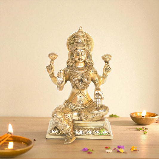 Brass Made Goddess Laxmi sitting statue for wealth & Prosperity