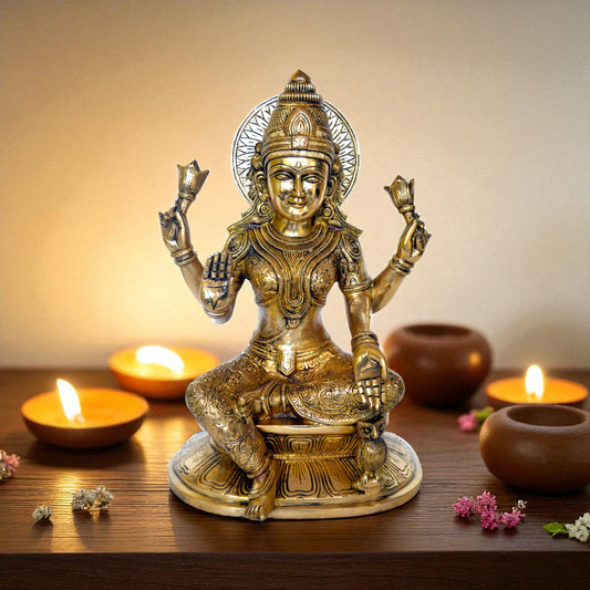 Goddess Laxmi Brass Made hand carved pooja ghar/office statue