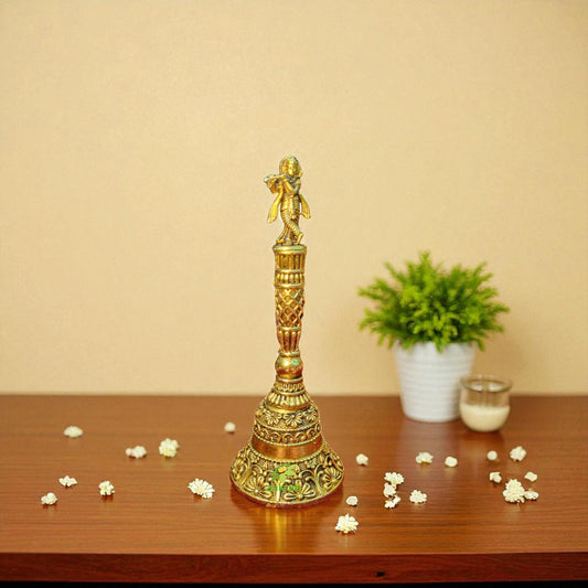 Spiritual Ghanti for Aarti & Rituals |Light Weighted  Brass Hand Ghanti for Pooja | Temple Bell with Clear Sound for Mandir Rituals (Yellow, 5.5 Inch)