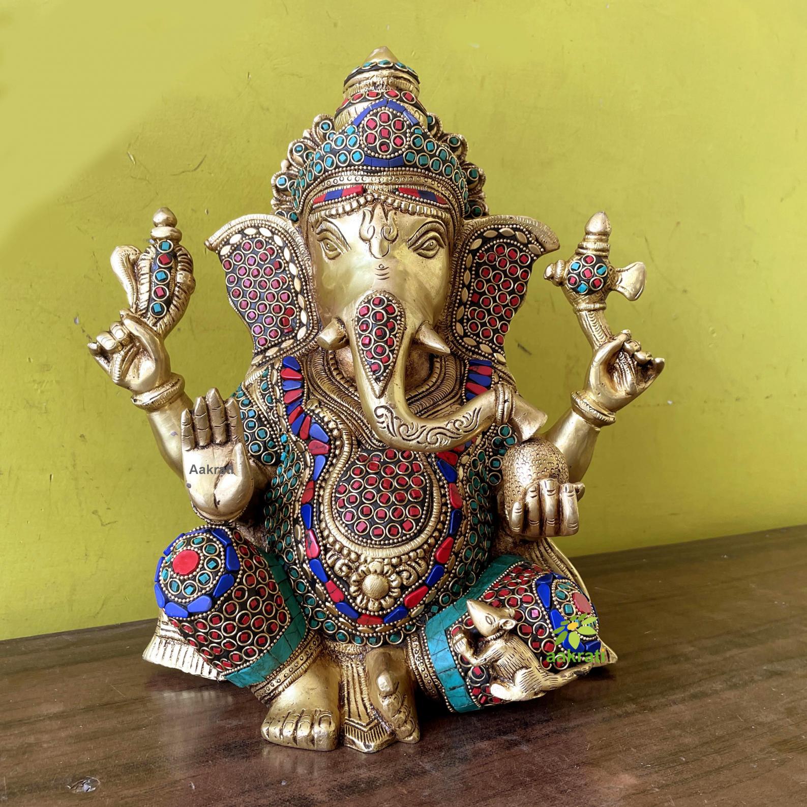 Ganesh with Decorative Work - Brass Modern Decorative Style God Ganpati