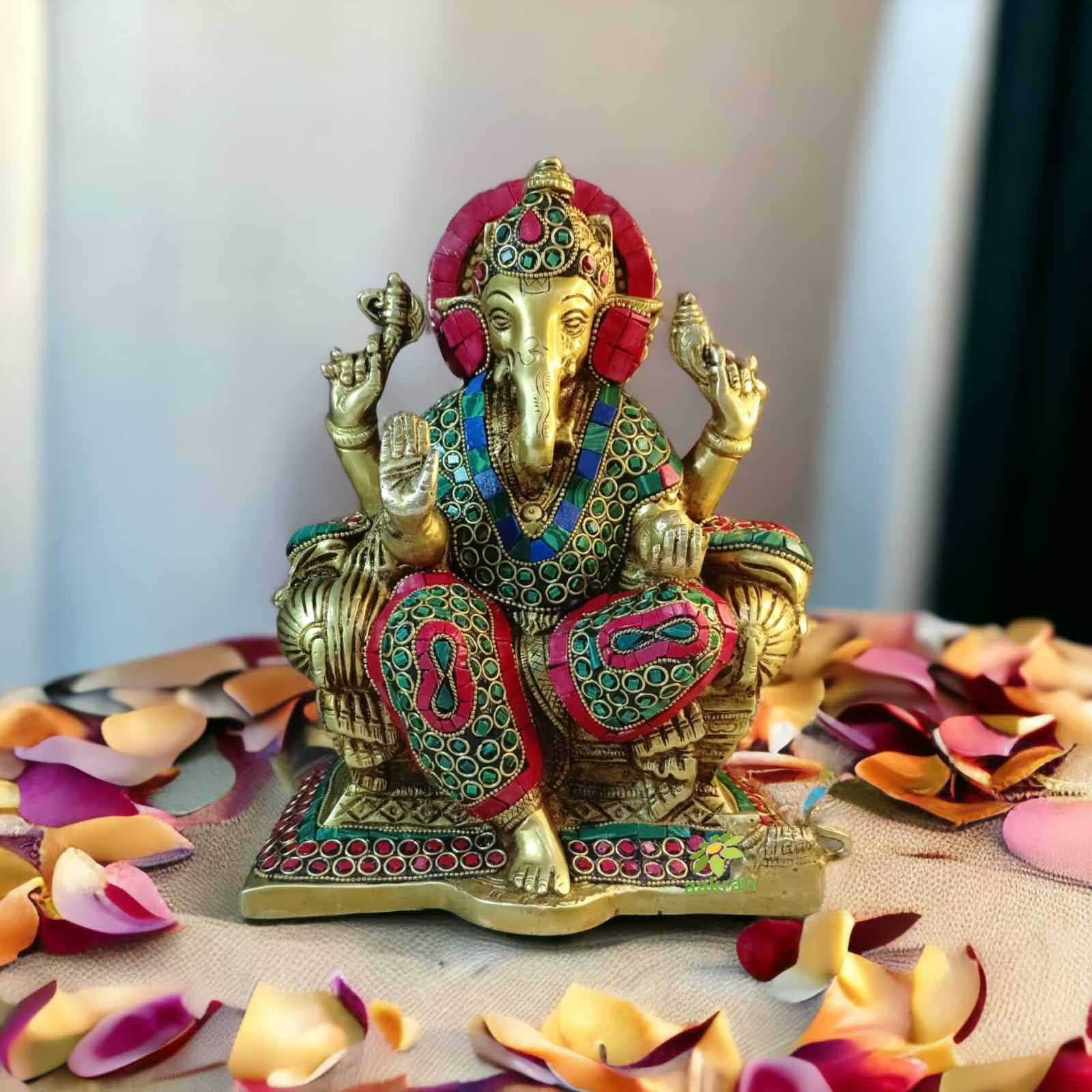 Brass Ganesha Statue For Home Decor With Stone Work Hindu God Ganesh Idol  Ganpati Murti Showpiece God Figurine Gift Brass Handicraft (Height -14.5  Cm) in Thrissur at best price by Breeze Handicrafts -
