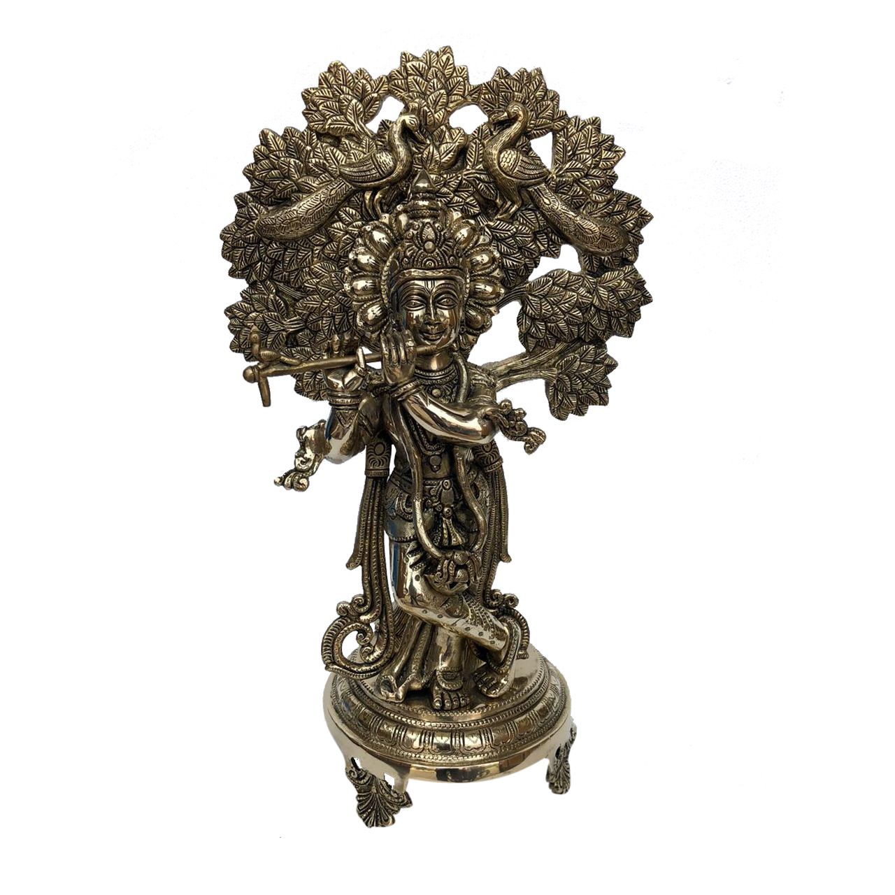 Lord krishna idol brass krishna murti statue with flute for home decor –  Antiq Decor