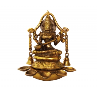 Goddess Saraswati Oil Lamp with Bells Made in Brass Metal - Buy ...