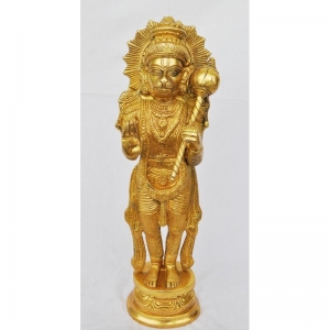 Brass Lord Hanuman Murti | Handcrafted Divine Murti for Spiritual Spaces | Lord Hanuman Handmade Brass Murti ( Yellow, 18 inch)