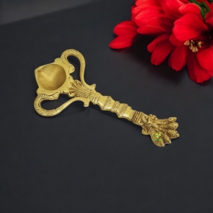 Handmade Brass Hawan Spoon | Essential Spiritual Tool for Pooja and Hawan | Brass Ritual Spoon ( Yellow, 8 inch )