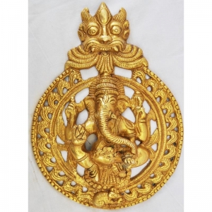 Brass Decorative Wall Hanging | Ganesha Plate for Spiritual and Religious Home Decor | Brass Ganesha Plate ( Yellow, 10 inch)