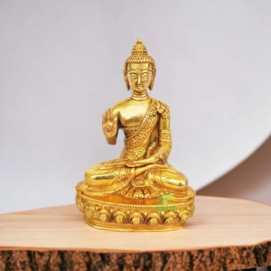 Handmade Brass Buddha Murti |  Premium Decorative Statue for Home Temple and Living Room ( Yellow, 8.5 inch)