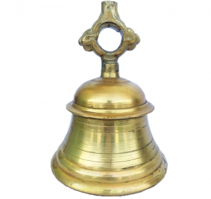 Traditional Brass Temple Bell | Sacred Wall Hanging for Pooja Room & Blessings | Brass Ghanta Bell ( Yellow, 8.5 inch)