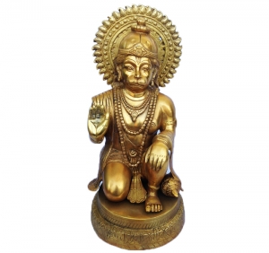 Divine Brass Handmade Hanuman Murti | Handmade Divine Blessing for Peace & Prosperity | Brass Hanuman Idol ( Yellow, 20 inch)