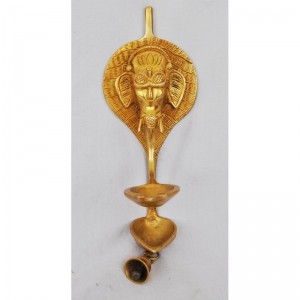 Handcrafted Brass Ganesha Wall Lamp | Traditional Oil Lamp for Home Blessings | Brass Ganesha with Diya Wall Hanging ( Yellow, 13 inch)