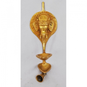 Traditional hand made lord Ganesha brass metal wall decor with candle stand