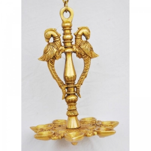 Traditional Bird Shaped Brass Diya | Wall Hanging Oil Lamp for Festive Decor | Brass Bird Shaped Diya ( Yellow, 8 inch)