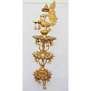 Brass Peacock Oil Lamp Stand | Luxurious Festival Decor for Home and Pooja Room | Brass Peacock Oil Lamp ( Yellow, 48 inch)