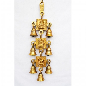Brass Religious Wind Chime |  Spiritual Wall Hanging | Brass Designer Wall Hanging Bell ( Yellow, 12.5 inch)